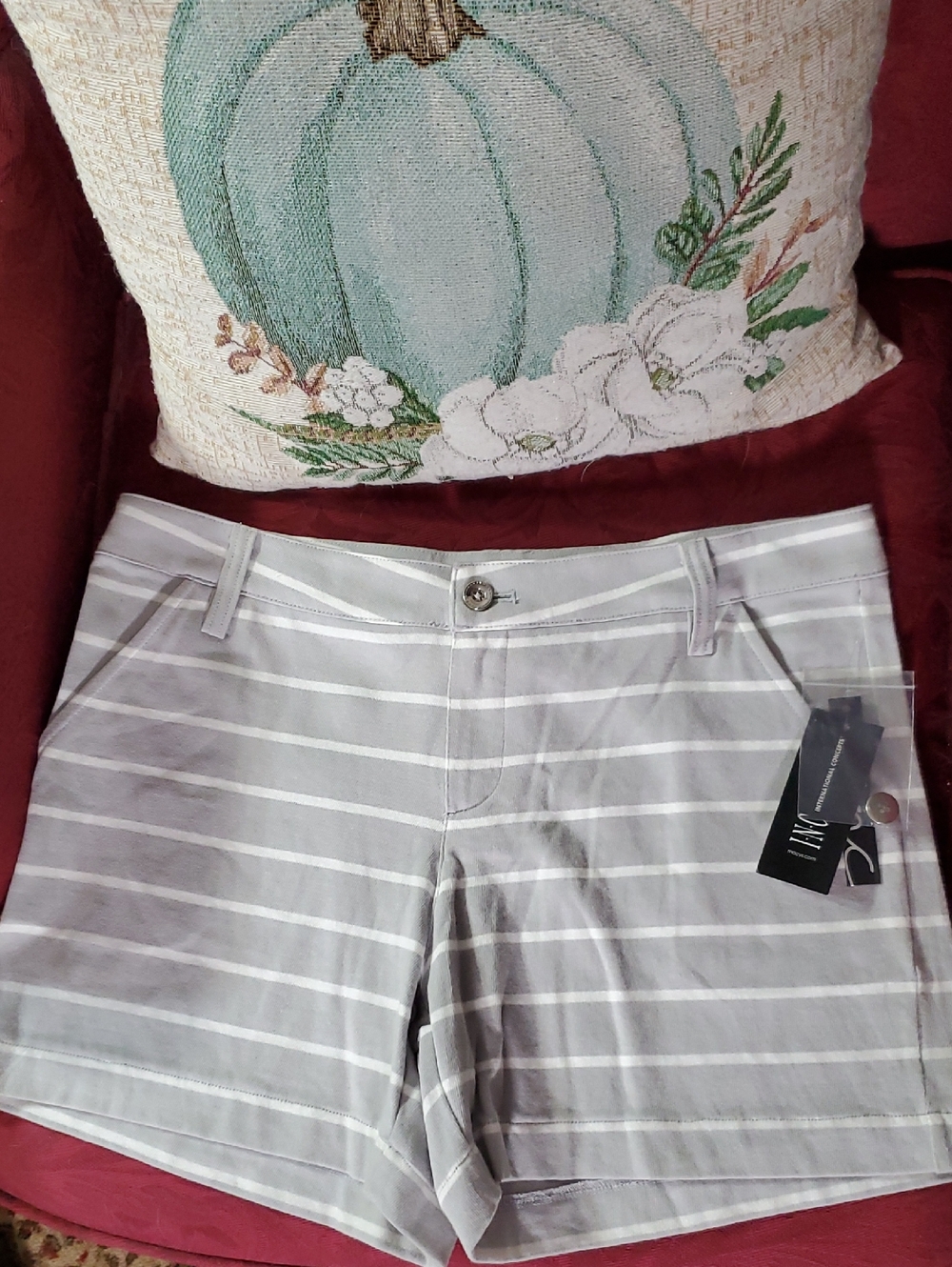 INC International Concepts Light Gray & White Striped Bermuda Shorts Size 6